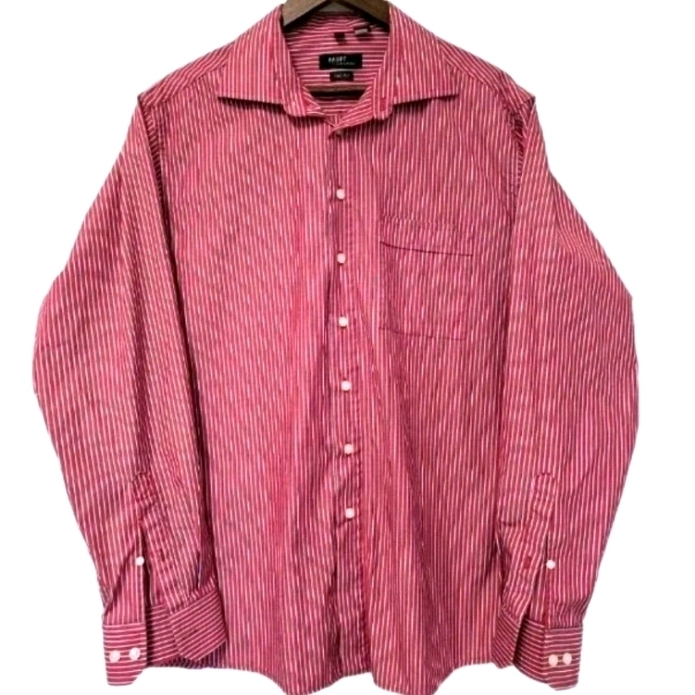 Haupt Dress Shirt Men's Red Blue White Striped Dress Shirt Causal Fisherman